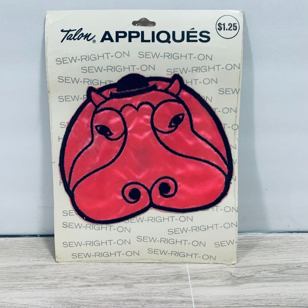 Vintage 1971 Large Pink Hippo Wearing Hat Sew On Applique Patch NOS